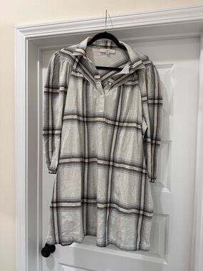 Loft Plaid Yoke Mini Shirtdress with Pockets Size L